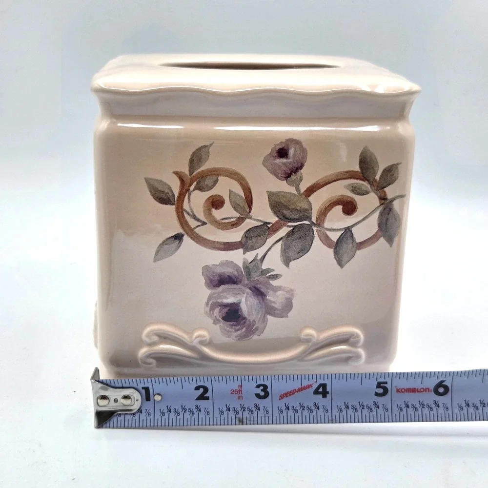 Croscill Ceramic Tissue Box Cover Chambord Amethyst Rose Cottage Core